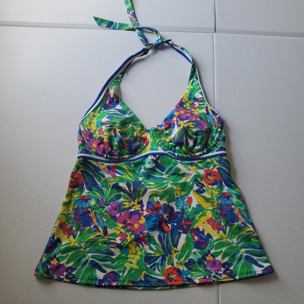 Lands' End Tankini Top Womens 8 Multicolor Floral Halter Tropical Swim Lined